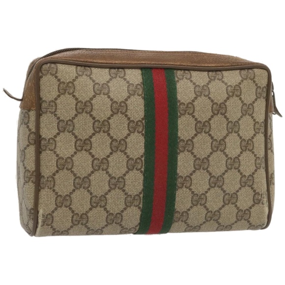 GUCCI GG Supreme Web Sherry Line Clutch Bag PVC Beige 89 01 012 Auth ac2794 - Picture 1 of 16
